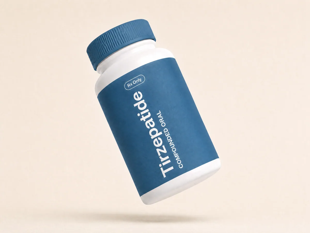 Compounded Tirzepatide GLP-1 weight-loss oral tablet bottle